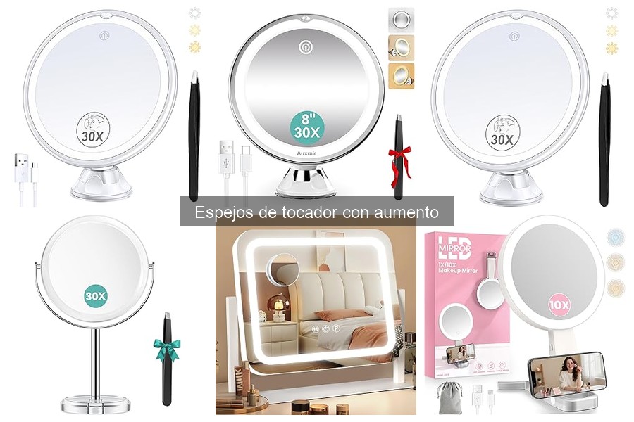 Estilos y diseños de espejos de tocador con aumento